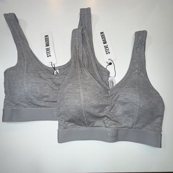 Steve Madden Set of 2 Women's Ribbed Stretch Bralette heather grey Small - Picture 1 of 8